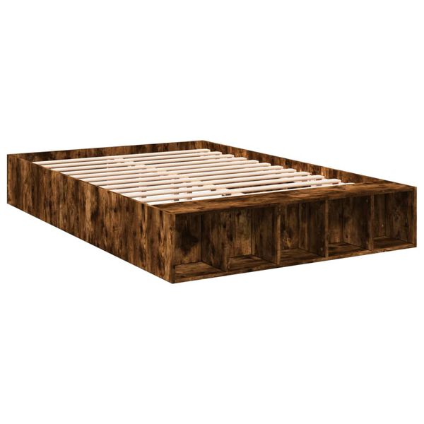 vidaXL Estructura de cama madera de ingeniería roble ahumado 135x190cm
