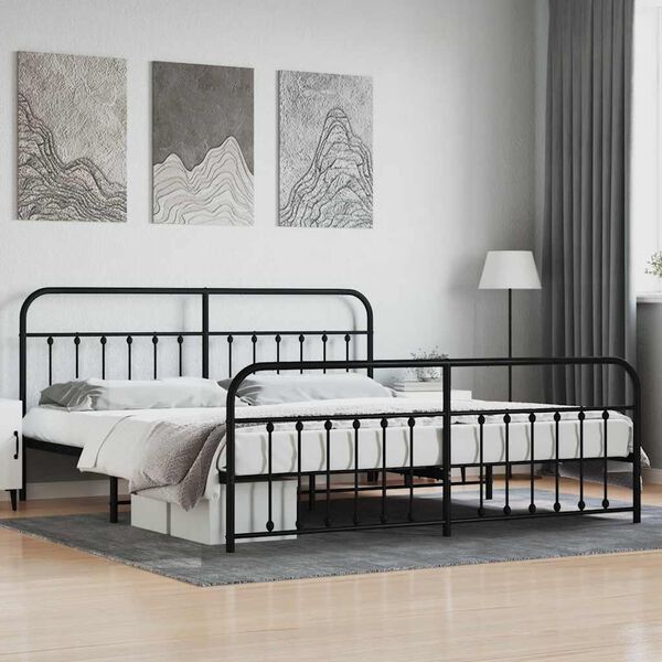 vidaXL Estructura cama sin colch&oacute;n con estribo metal negro 200x200 cm