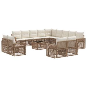 vidaXL Conjunto de sof&aacute;s de jard&iacute;n 14 uds. Beige y blanco crema