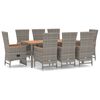 vidaXL Set comedor jard&iacute;n 9 pzas y cojines rat&aacute;n sint&eacute;tico gris