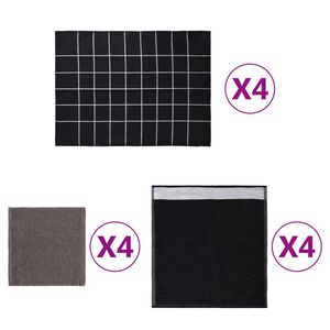 vidaXL Juego de pa&ntilde;os 12 unidades algod&oacute;n negro y gris