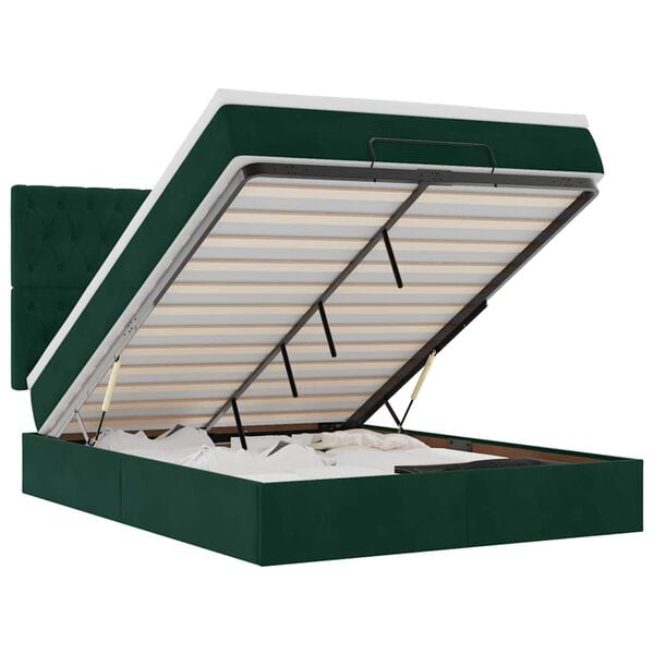 vidaXL Estructura cama otomana colchones terciopelo verde oscuro