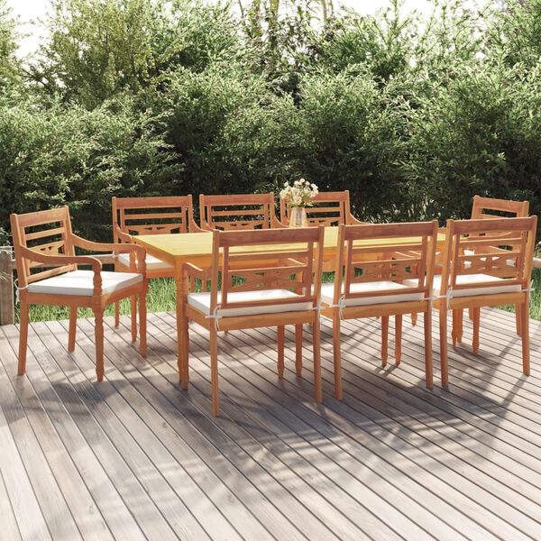 vidaXL Juego comedor de jard&iacute;n 9 piezas con cojines madera maciza teca