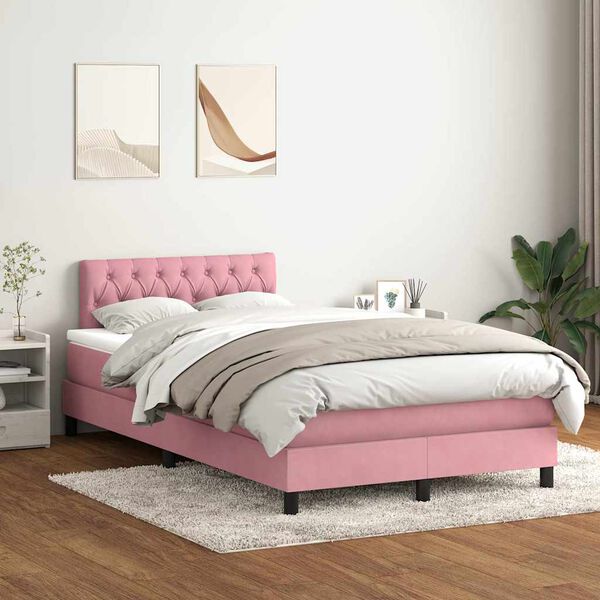 vidaXL Cama box spring con colch&oacute;n terciopelo rosa 120x220 cm