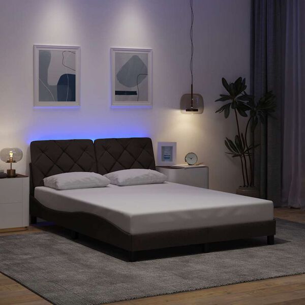 vidaXL Estructura de cama con LED sin colch&oacute;n marr&oacute;n oscuro 140x200 cm