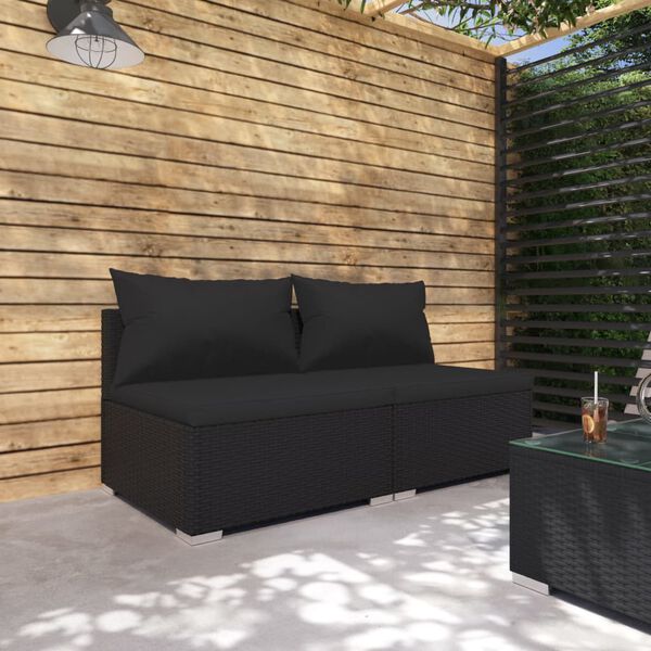 vidaXL Set de muebles de jardín 2 pzas y cojines ratán sintético negro