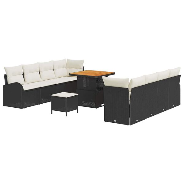 vidaXL Conjunto de sof&aacute; de jard&iacute;n 11 pcs Negro y crema 80 x 80 x 71 cm