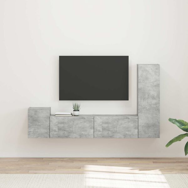 vidaXL Conjunto de mueble de TV 4 pcs Gris Concreto