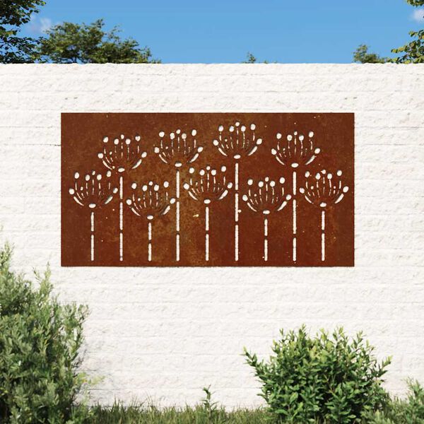 vidaXL Adorno de pared de jard&iacute;n acero corten dise&ntilde;o flores 105x55 cm