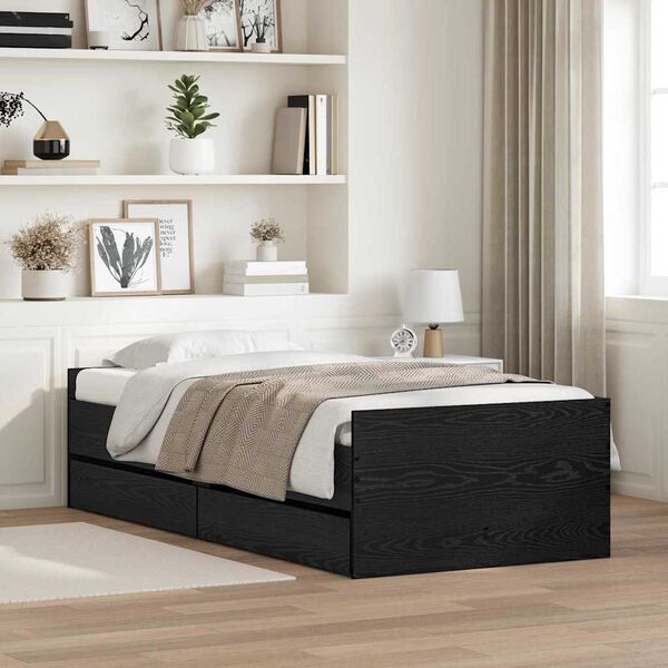 vidaXL Estructura de cama con caj&oacute;n Roble Negro 90 x 200 cm