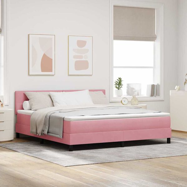 vidaXL Cama tipo Box Spring con colch&oacute;n Rosa 180 x 200 cm Terciopelo
