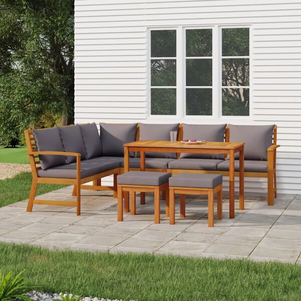 vidaXL Juego comedor jard&iacute;n y cojines 7 piezas madera maciza acacia