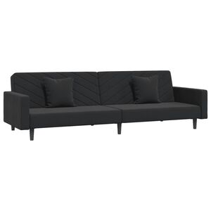 vidaXL Sof&aacute; cama de 2 plazas con dos almohadas terciopelo negro