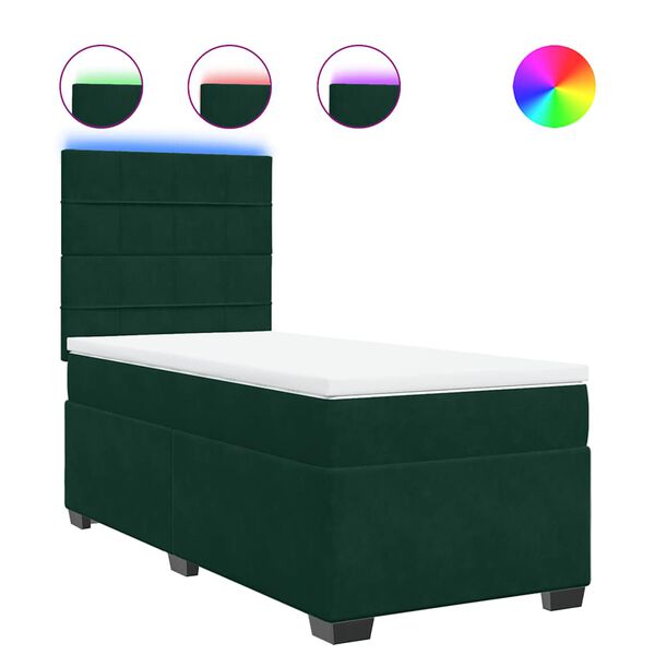 vidaXL Cama box spring con colch&oacute;n terciopelo verde oscuro 90x200 cm