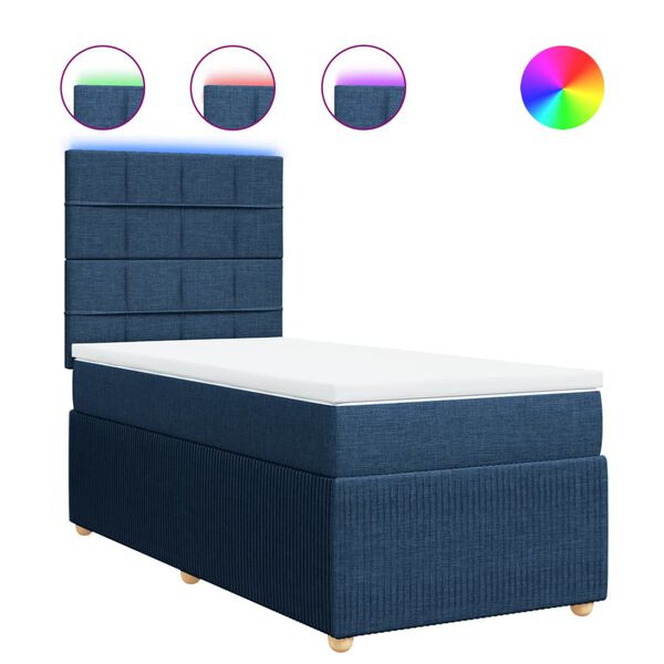 vidaXL Cama box spring con colch&oacute;n tela azul 90x200 cm