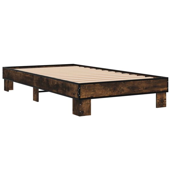 vidaXL Estructura cama madera ingenier&iacute;a metal roble humo 75x190 cm