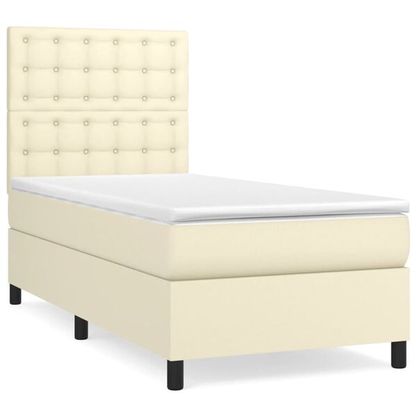 vidaXL Cama box spring con colch&oacute;n cuero sint&eacute;tico crema 90x190 cm
