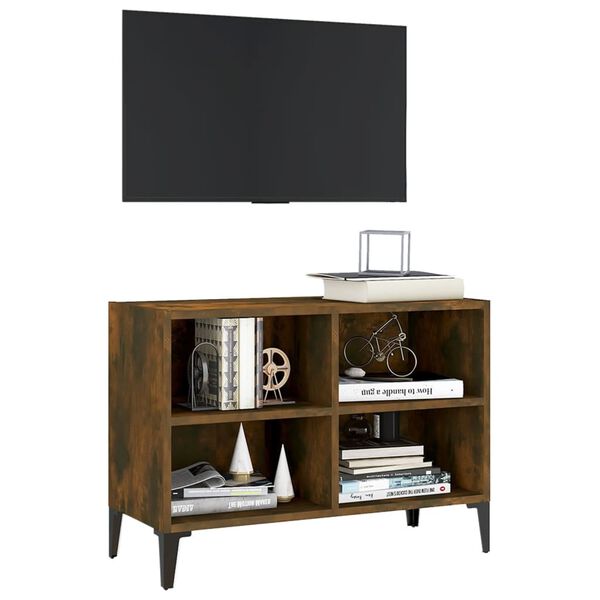 vidaXL Mueble para TV con patas de metal roble ahumado 69,5x30x50 cm