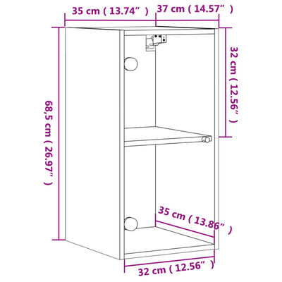 vidaXL Mueble de pared puertas de vidrio marrón roble 35x37x68,5 cm