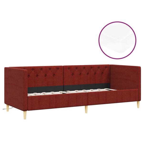 vidaXL Sof&aacute; cama con colch&oacute;n USB de tela rojo vino tinto 90x200 cm