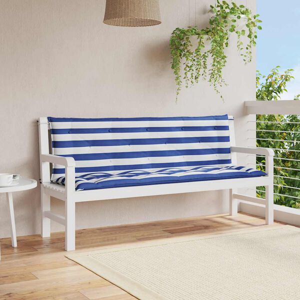 vidaXL Cojines banco jardín 2 uds tela a rayas azul blanco 150x50x7 cm