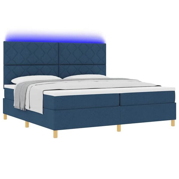 vidaXL Cama Box Spring LED con colch&oacute;n Azul 200 x 200 cm tela