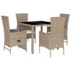 vidaXL Set comedor de jard&iacute;n 5 pzas con cojines rat&aacute;n sint&eacute;tico beige