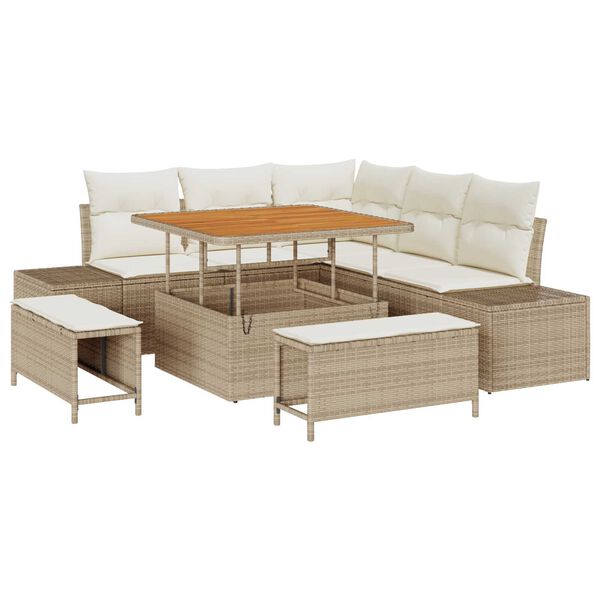 vidaXL Conjunto de sof&aacute;s de jard&iacute;n con coj&iacute;n 8 pcs Beige Polirat&aacute;n
