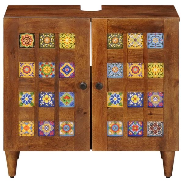 vidaXL Mueble de lavabo para ba&ntilde;o con puerta Nogal 62 x 33 x 58 cm