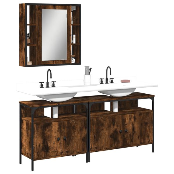 vidaXL Set de muebles ba&ntilde;o 3 pzas madera contrachapada roble ahumado