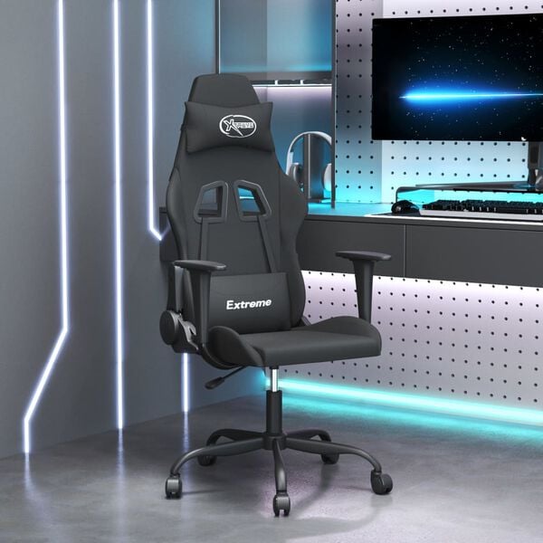 vidaXL Silla gaming de masaje tela negra