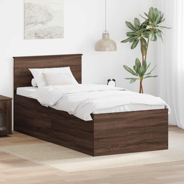 vidaXL Estructura de cama con cabecera Roble Marr&oacute;n 90 x 190 cm