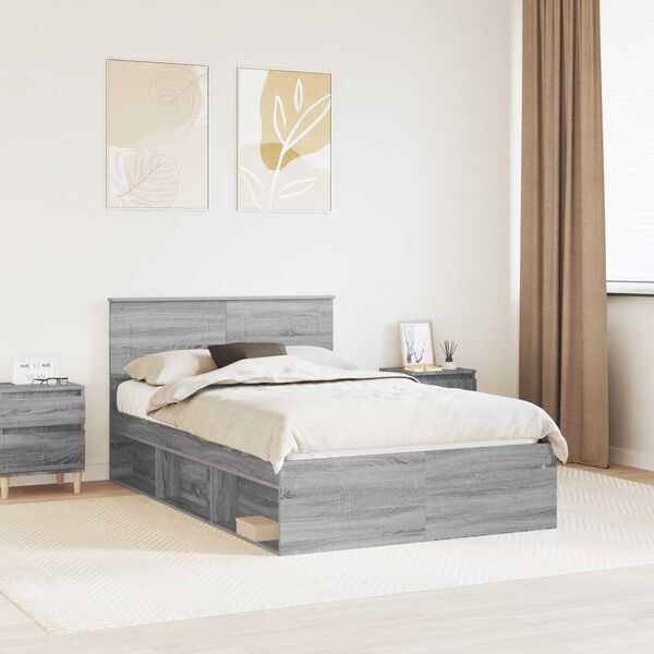 vidaXL Estructura de cama con cabecera Gris Sonoma 135 x 190 cm