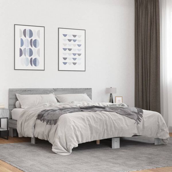 vidaXL Estructura cama madera ingenier&iacute;a metal gris Sonoma 150x200 cm