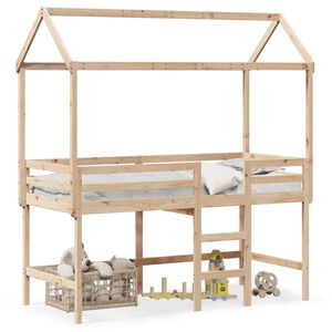 vidaXL Cama alta con escalera y techo madera maciza de pino 90x190 cm