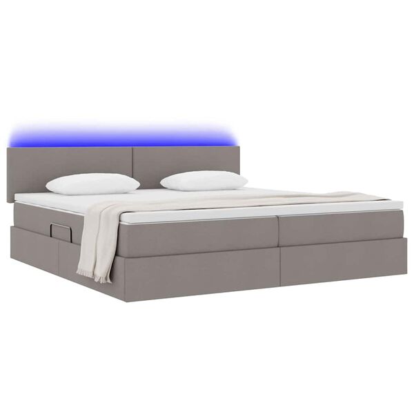 vidaXL Cama con almacenamiento y LED con LED Taup&eacute; 200 x 200 cm tela
