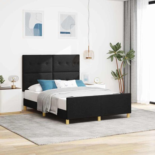 vidaXL Estructura de cama con cabecera Negro 140 x 200 cm tela