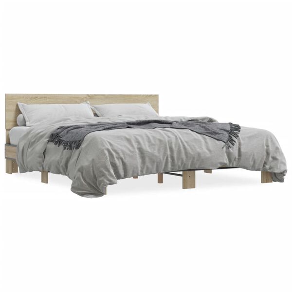 vidaXL Estructura cama madera ingenier&iacute;a metal roble Sonoma 200x200 cm