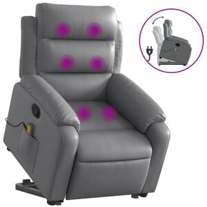 vidaXLSill&oacute;n reclinable de masaje de pie cuero artificial gris