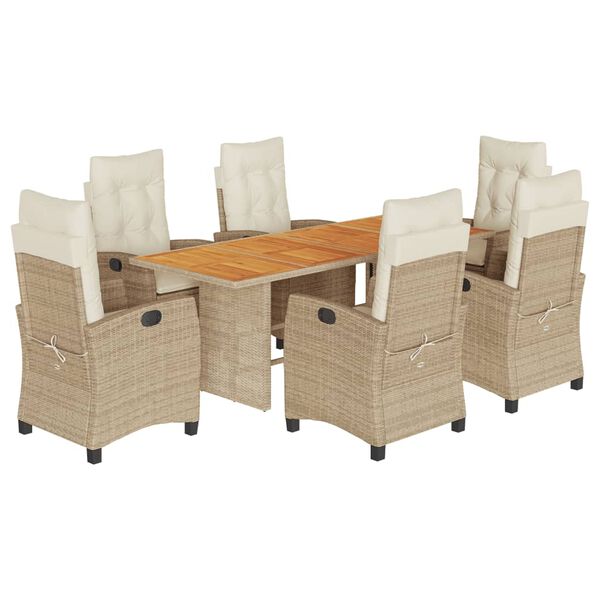 vidaXL Set comedor de jard&iacute;n 7 pzas con cojines rat&aacute;n sint&eacute;tico beige