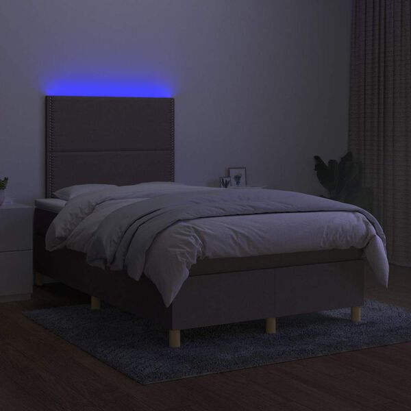 vidaXL Cama box spring con colch&oacute;n y LED tela gris taupe 120x190 cm