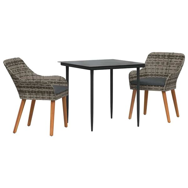 vidaXL Conjunto de Comedor de Jard&iacute;n 3 pcs Gris rat&aacute;n sint&eacute;tico