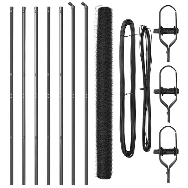 vidaXL Poste de Valla Gris 10 x 1,6 m (malla de 50 mm) Acero y PVC