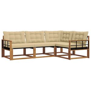 vidaXL Conjunto de sof&aacute;s de exterior con coj&iacute;n 4 pcs Natural y Beige