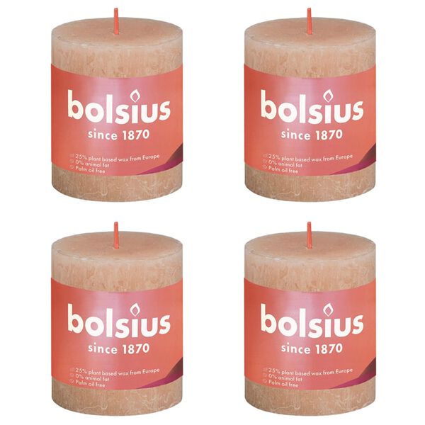 Bolsius Velas r&uacute;sticas Shine 4 unidades rosa brumoso 80x68 mm