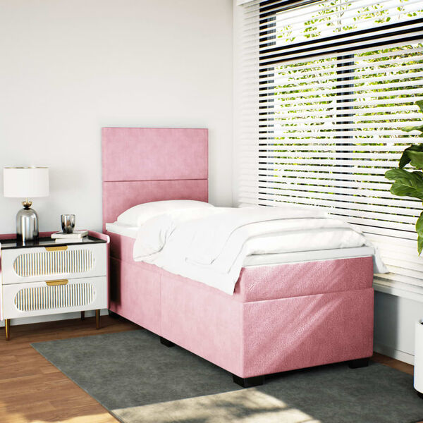 vidaXL Cama box spring con colch&oacute;n terciopelo rosa 90x190 cm