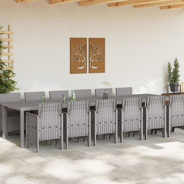 vidaXL Conjunto de Comedor de Jardín 13 pcs Gris Claro Ratan Polt
