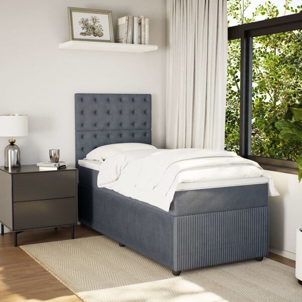 vidaXL Cama box spring con colch&oacute;n terciopelo gris oscuro 90x200 cm