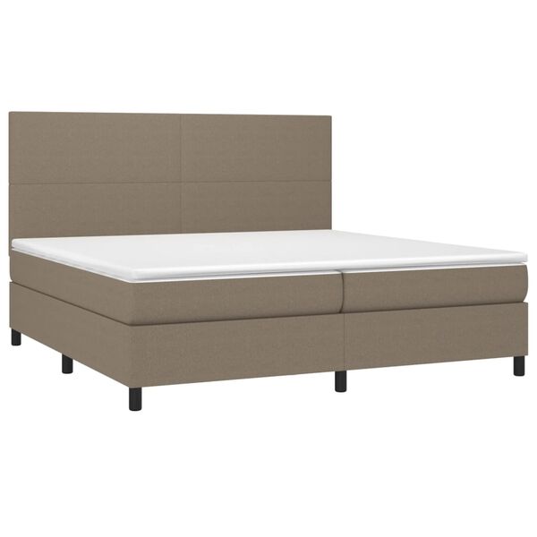 vidaXL Cama box spring colch&oacute;n y luces LED tela gris taupe 200x200 cm
