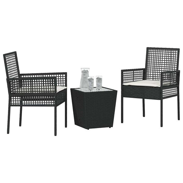 vidaXL Juego Bistro de Jardín 3 pcs Negro Poliratán